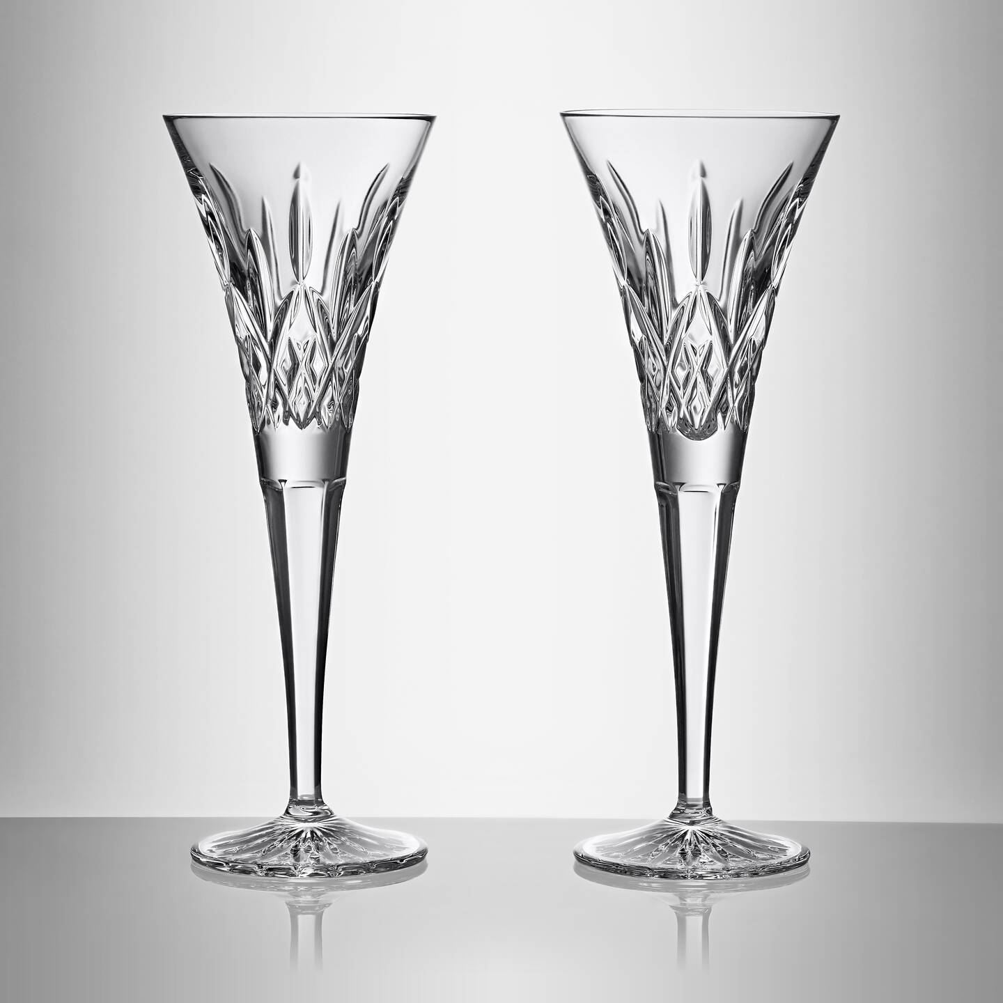 Waterford Lismore Fluted Champagne Glasses 7 5/16in Clear Cut Crystal 